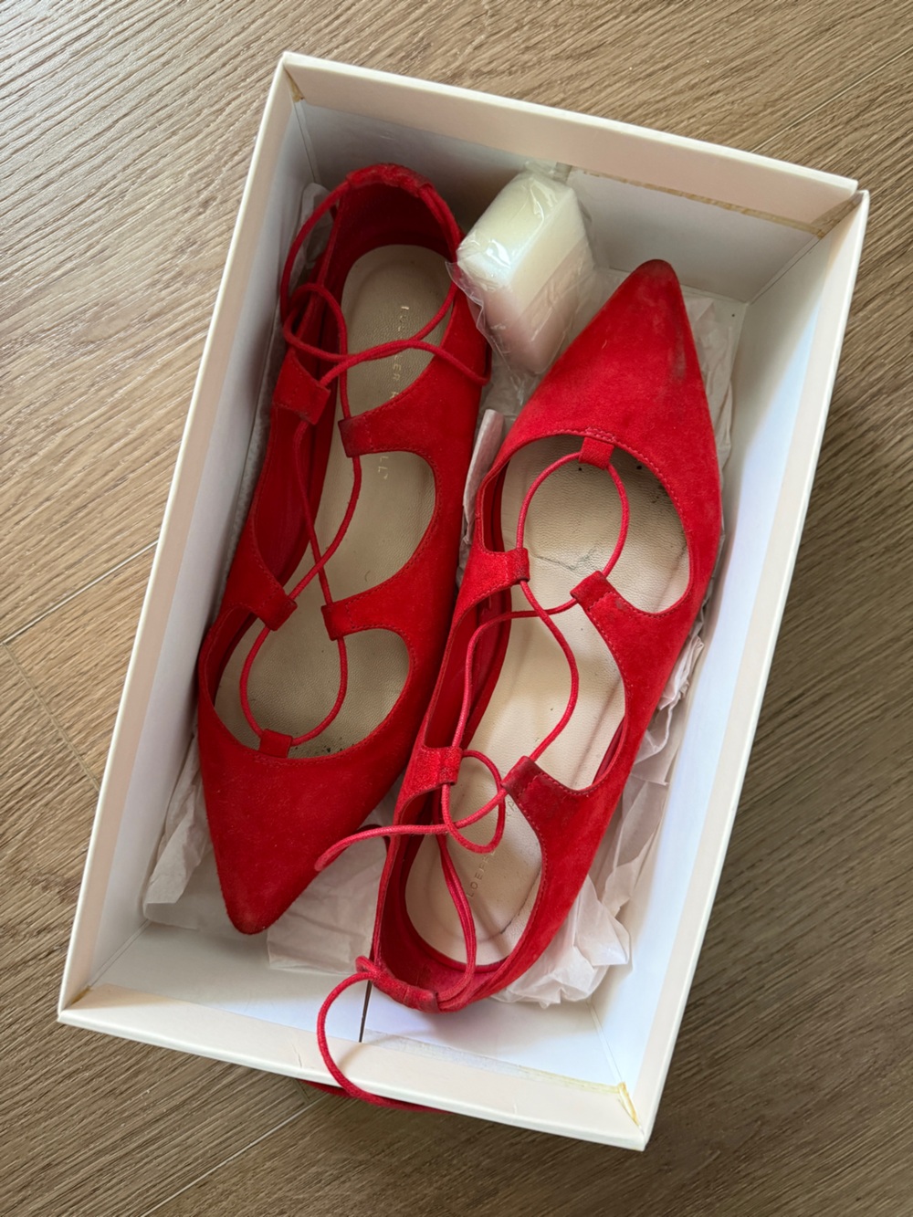 Loeffler Randall Red Suede Pointed Lace-Up Flats